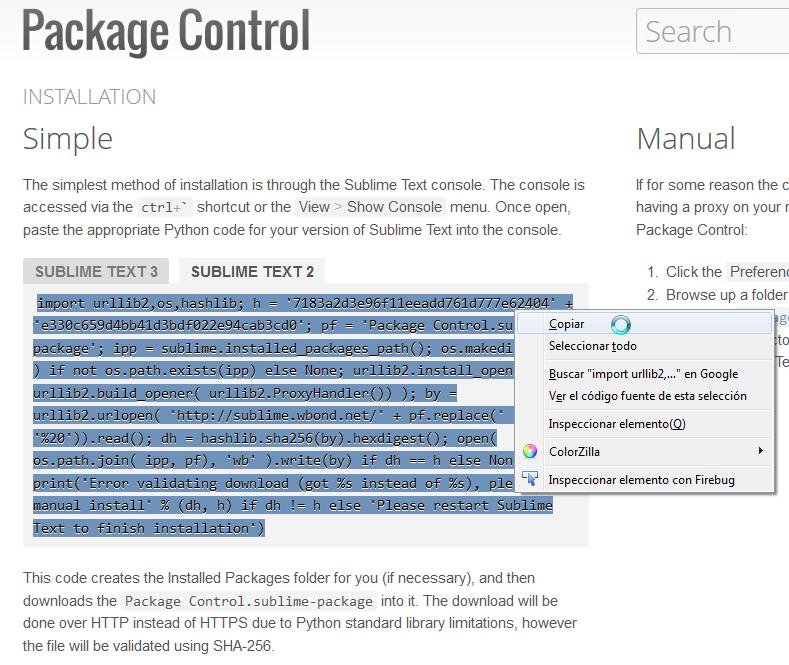 Como instalar el Control de Paquetes en Sublime Text2