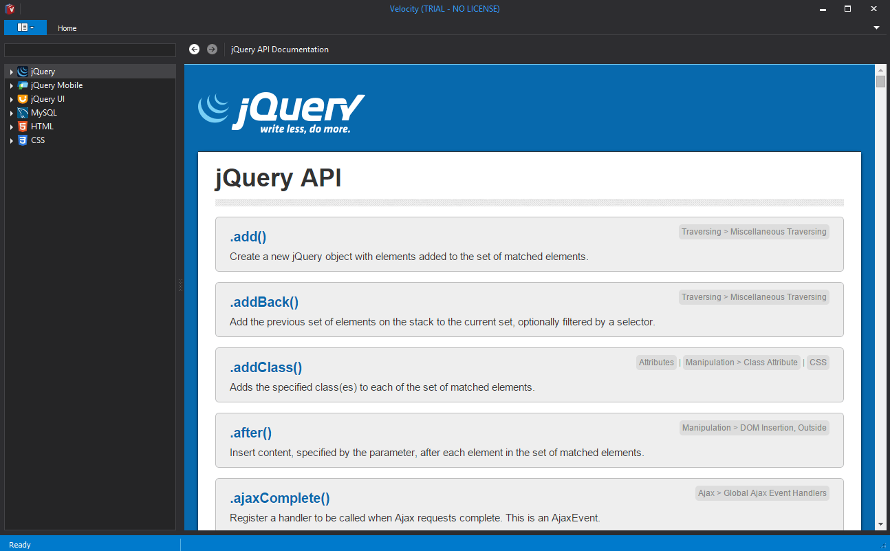 Documentación de Lenguajes de Programacion, Librerías y Frameworks en un solo lugar con Velocity