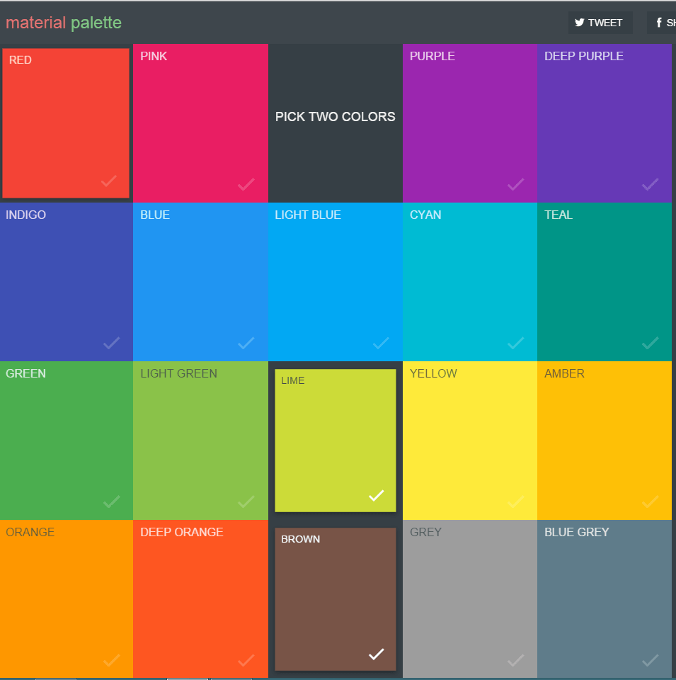 Material Palette colores basados en Google Material Design