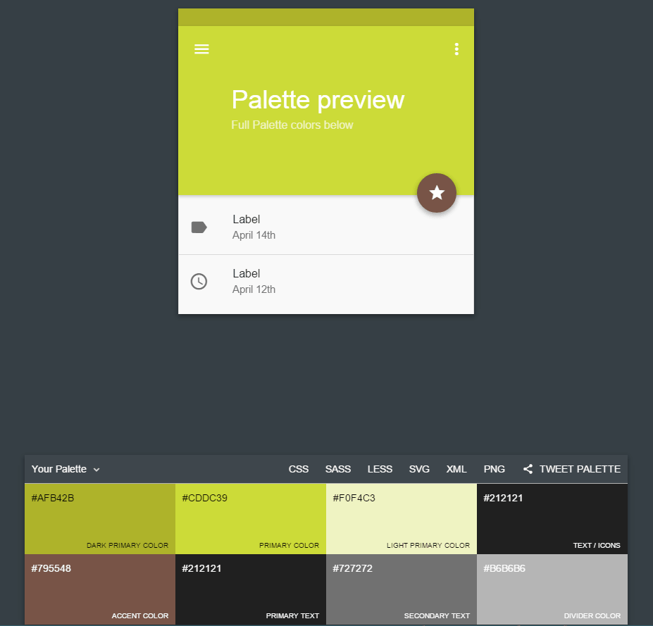 Material Palette colores para sitios web y aplicaciones