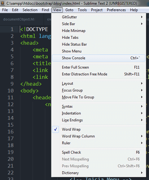 Mostrar consola de Sublime Text